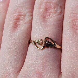 10 Tri Color Black Hills Gold Flower Leaf Ring Band Size 8.75